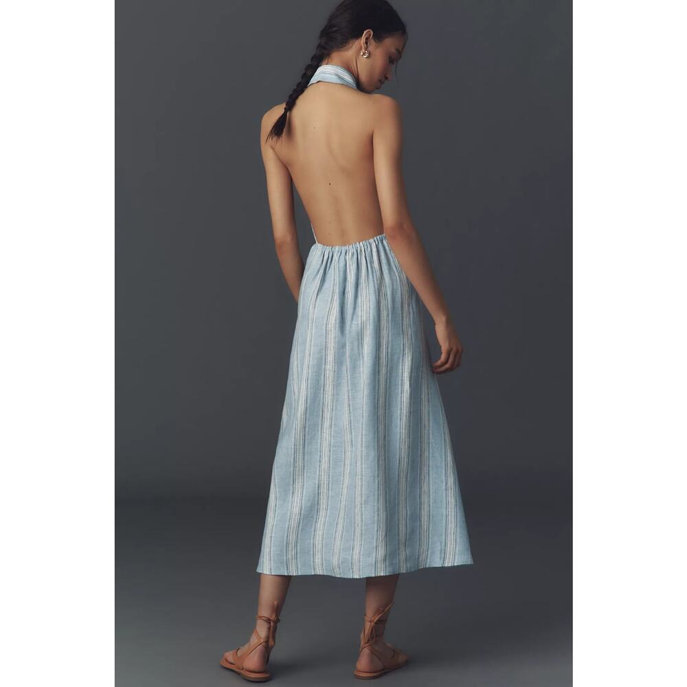 New Anthropologie Reformation Tace Linen Midi Shirt Dress $248 12 Blue Striped - Picture 4 of 5
